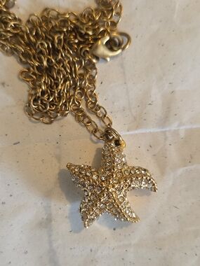 J.CREW Vintage Gold-Tone Pave Starfish Necklace with Rhinestones, 32-inch Ocean